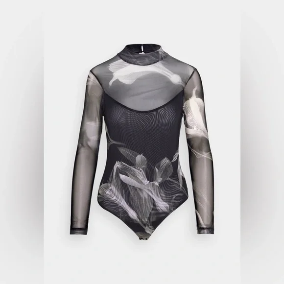 All Saints Black and Gray Floral Bodysuit - Picture 7 of 12